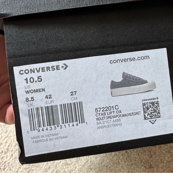 CONVERSE Ladies’ 10.5 CTAS Lift Ox Violet Ore/Vapor Mauve /Egret platform lowtop - Picture 8 of 8